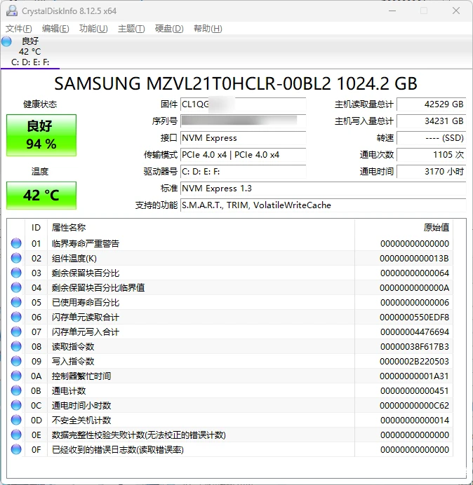 CrystalDiskInfo v9.5.0正式版 免费专业硬盘检测工具_硬盘健康状态信息检测工具-辰安博客